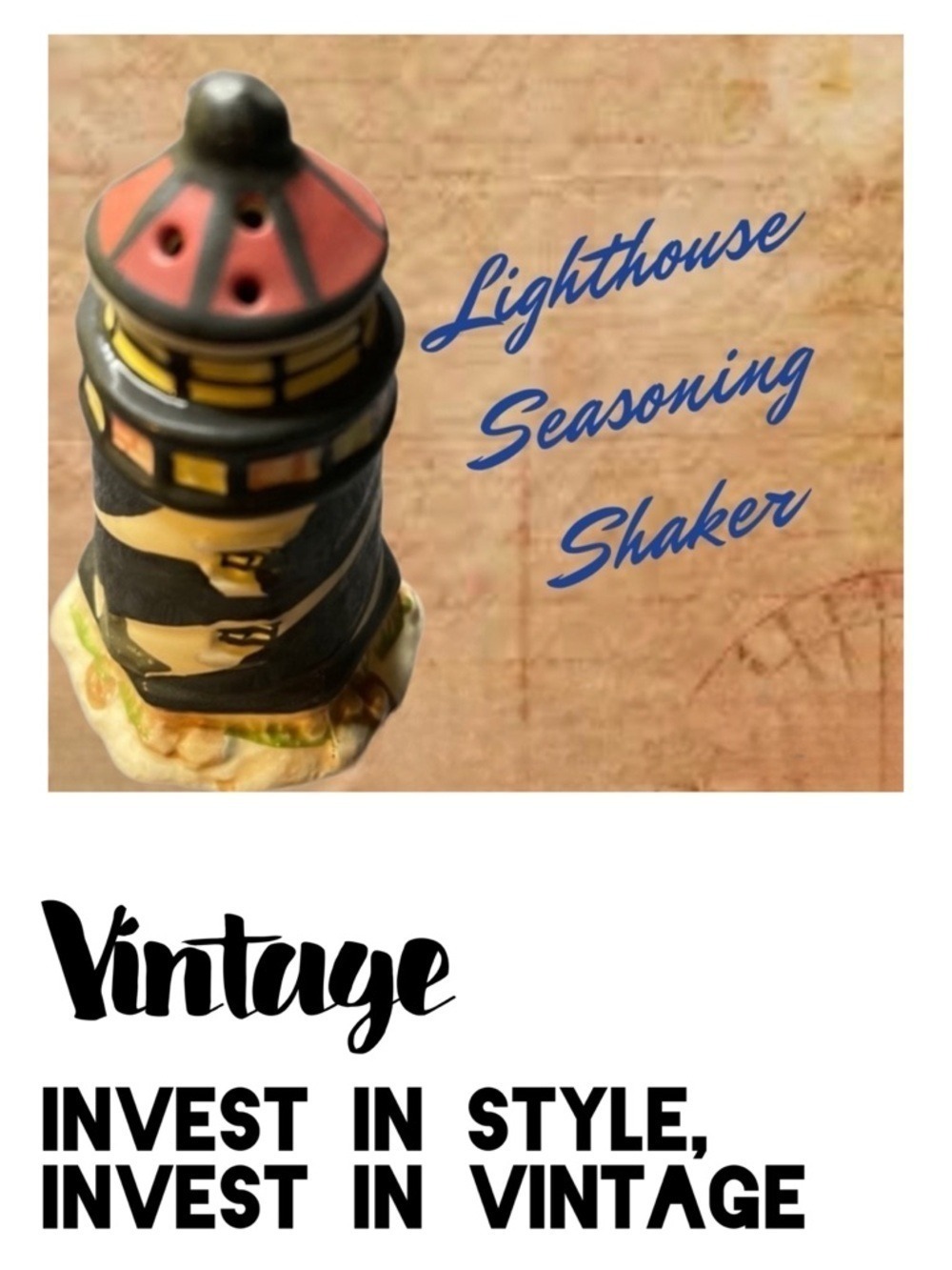 Lighthouse Ceramic SEASONING Shaker (single shaker) VINTAGE